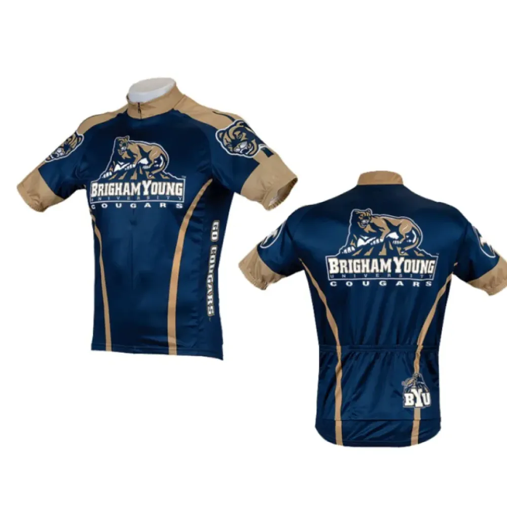 NCAA BYU Brigham Young Cougars Blue Short Sleeve Cycling Jerseys