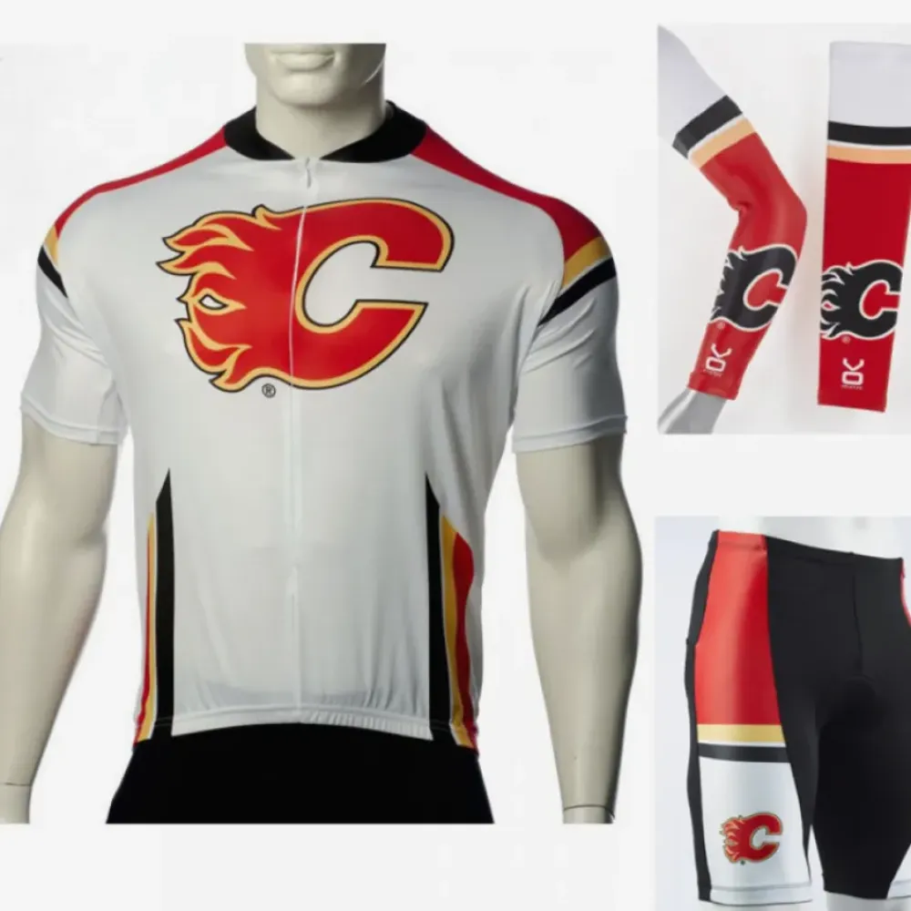 NHL Calgary Flames Cycling Jerseys Bib Shorts Arm Warmers